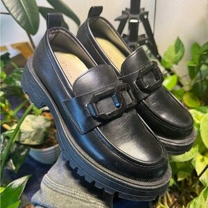 Black Chunky Loafers with Buckle Detail